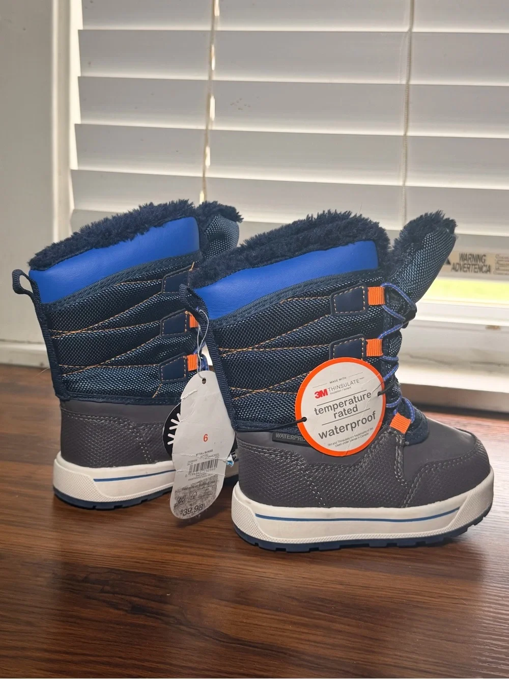 NEW Thinsulate Toddler Snow Boots Size 6 Wonder Nation Waterproof Blue Orange